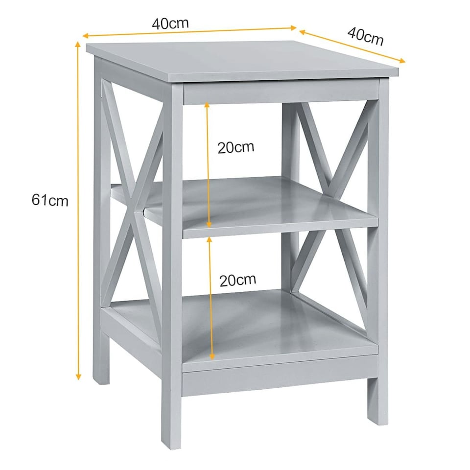 image 1 of COSTWAY 3-Tier Nightstand Side Table X-Design End Table Grey
