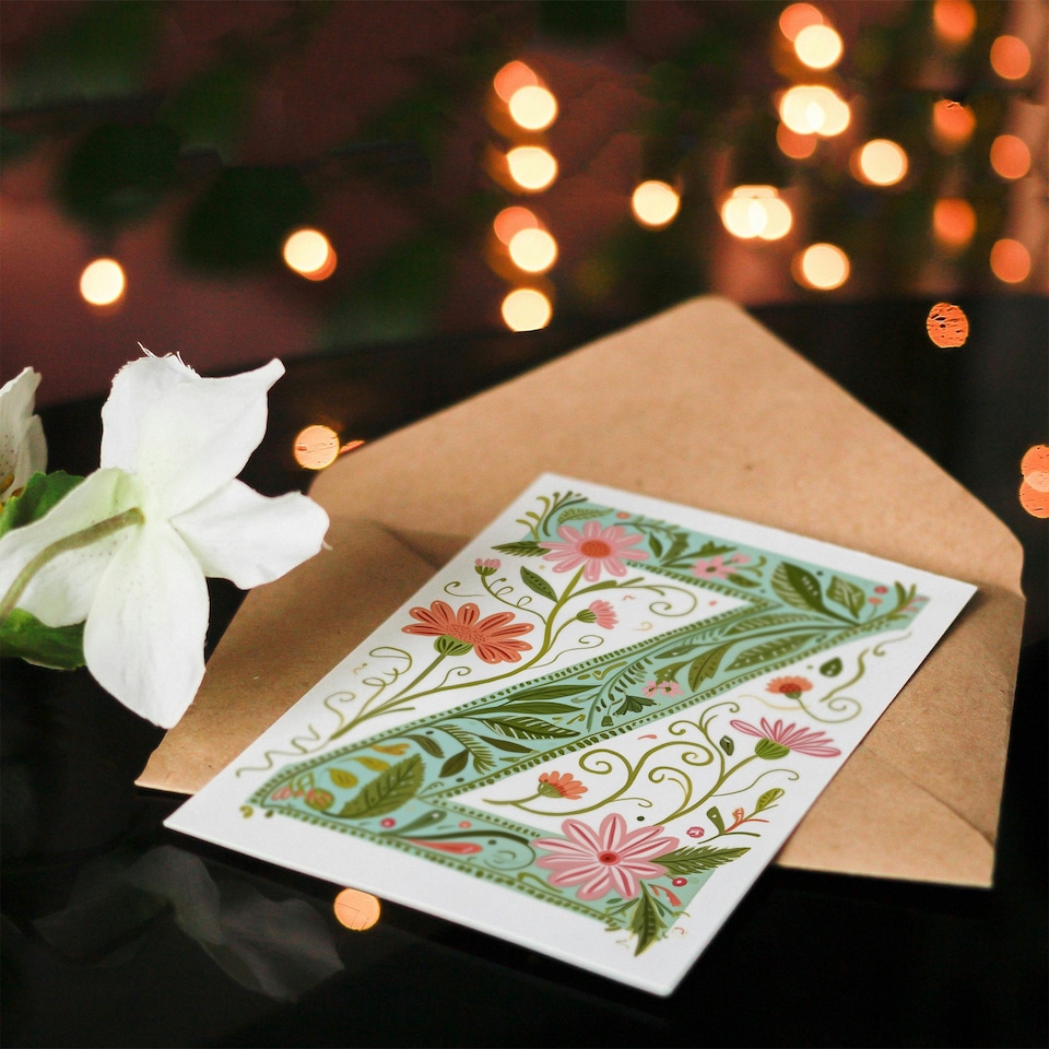 image 1 of Letter Z Bright Watercolour Wildflowers Floral Birthday Card