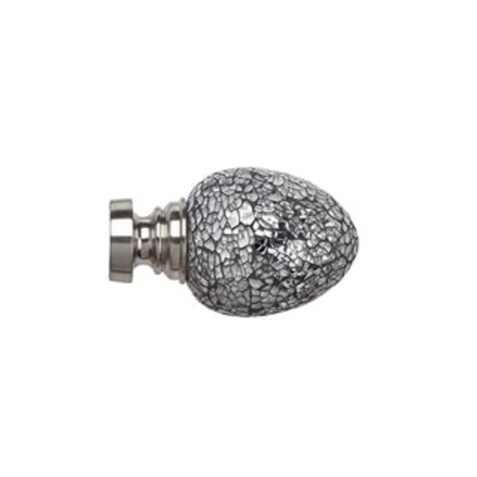image 1 of 35mm Fixed Length Metal Curtain Pole Set Satin Silver Alexia Finial 85cm Silver | Silver