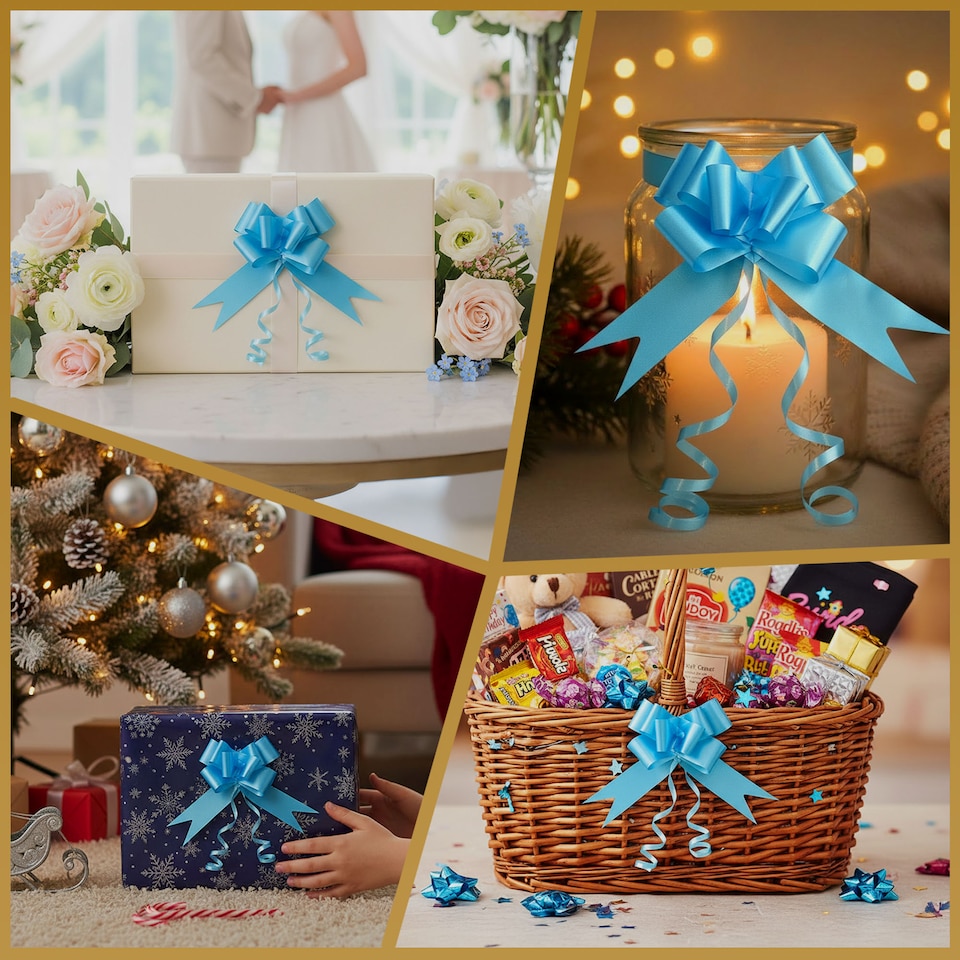 image 1 of 60pcs Pale Blue 50mm/5cm Large Ribbon Pull Bows for Gift Wrapping, Hampers, Florist Bouquets, Wedding Cars and Party Décor Pullbow | Blue | Blue