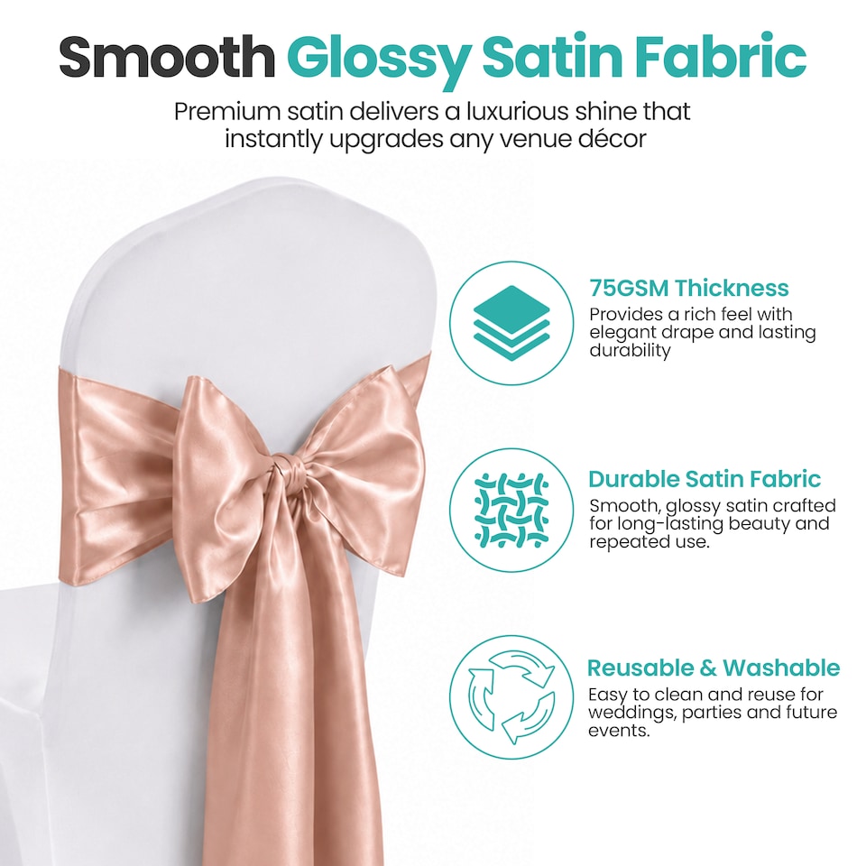image 1 of 7"x108" Satin Chair Sash, Chair Sashes Hammed Edges Bow Tie - 1pc