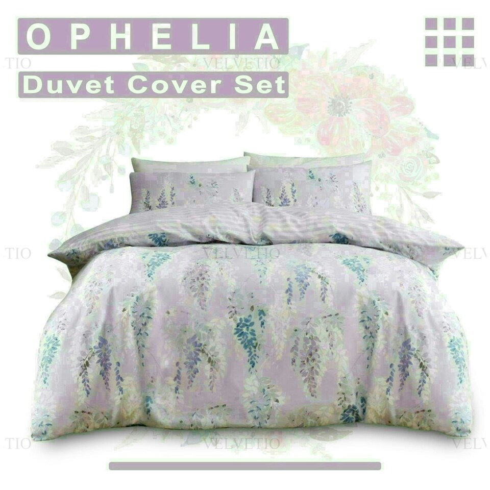 image 1 of Ophelia Floral Printed Duvet Cover Set Reversible Polycotton Beddings Multi | Single
