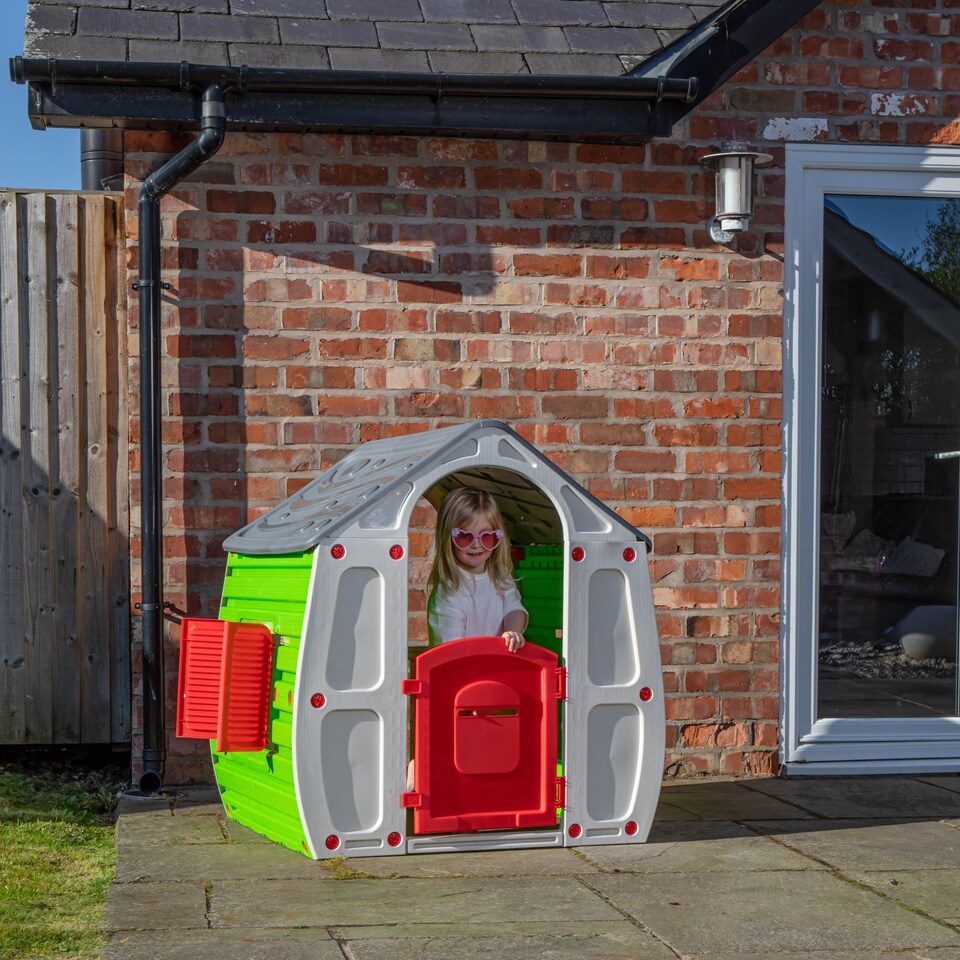 image 1 of 1.09m Grey & Green Kids Indoor Outdoor Plastic Wendy House Magical Playhouse