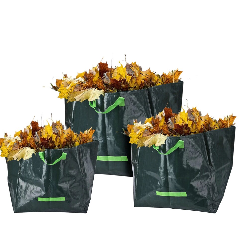 image 1 of 3Pcs Reusable Garden Waste Sacks Heavy Duty Bags Handles Foldable 70L 105L 175L