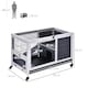 image 4 of PawHut Rabbit Cages, Guinea Pig Hutch w/ Roof & Wheels, No-Leak Tray, White