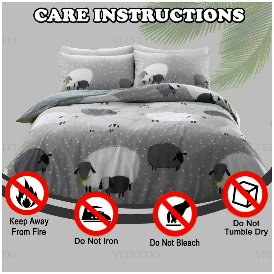 image 1 of VELVETIO Sheep Duvet Cover Set Reversible Polycotton Easy Care Beddings Grey | King