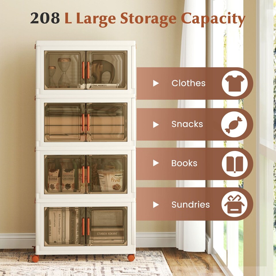 image 1 of COSTWAY 4-Pack Stackable Plastic Storage Boxes 208L Collapsible Storage Bins