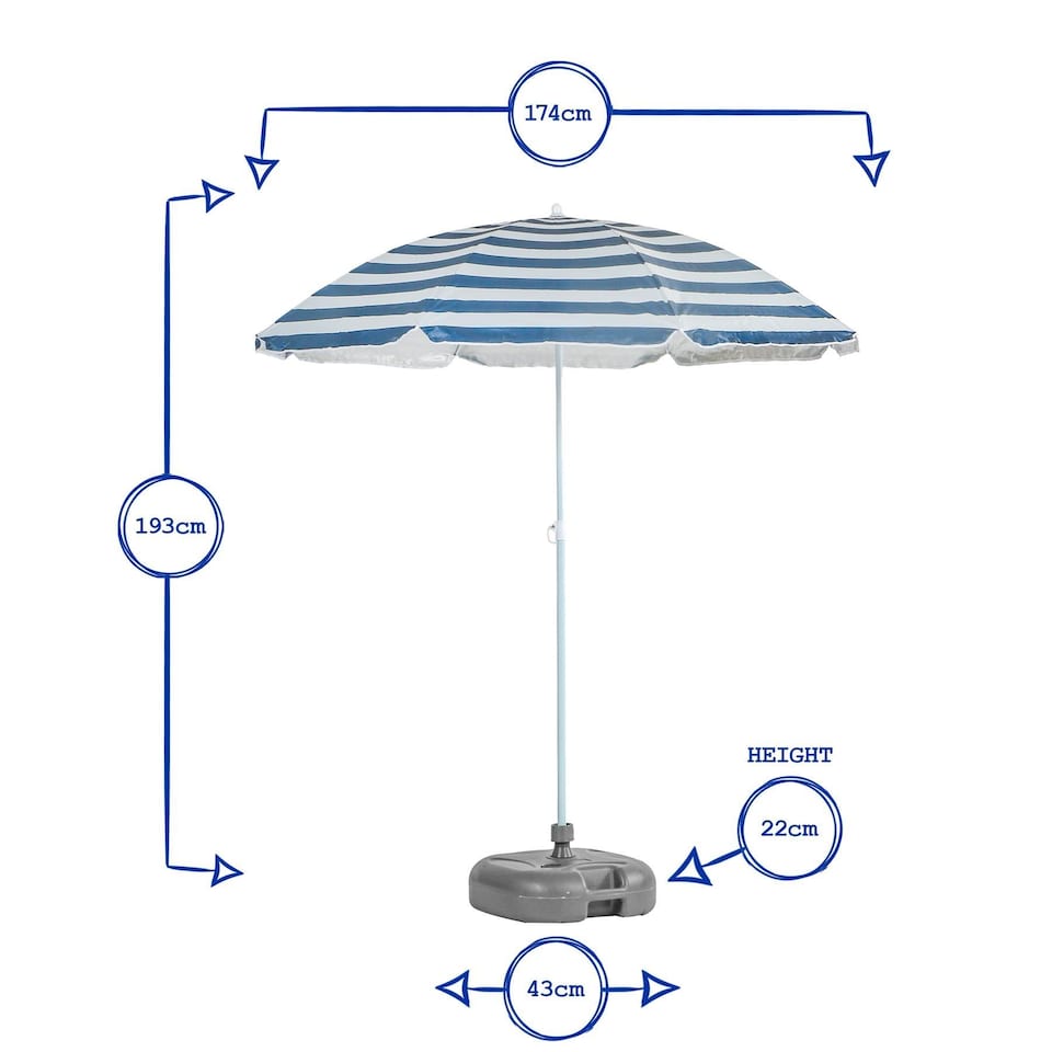 image 1 of Harbour Housewares Metal Beach Parasol with Green Base - 1.8m  - Yellow Stripe