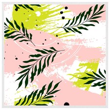 Green leaves on brush strokes (Picutre Frame) White | S
