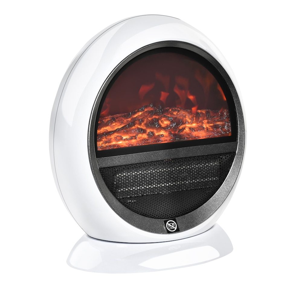 image 1 of HOMCOM Freestanding Electric Fireplace Indoor Space Table Top Heater with Realistic Flame Effect, Rotatable Head, Overheating Protection, 1500W, White