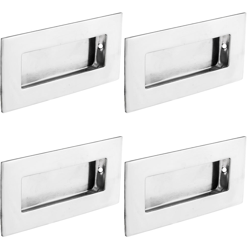 4 PACK - Recessed Sliding Door Flush Pull 102mm x 51mm 12mm Depth Bright Stainless Steel