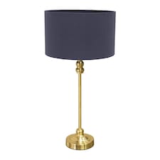 ValueLights Maggie Gold Candlestick Table Lamp Navy Shade & Bulb | Gold