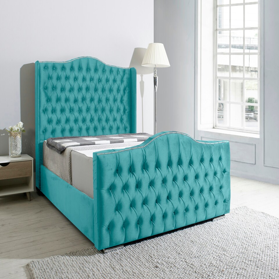Saturn Wing Plush Double Bed Frame - Teal