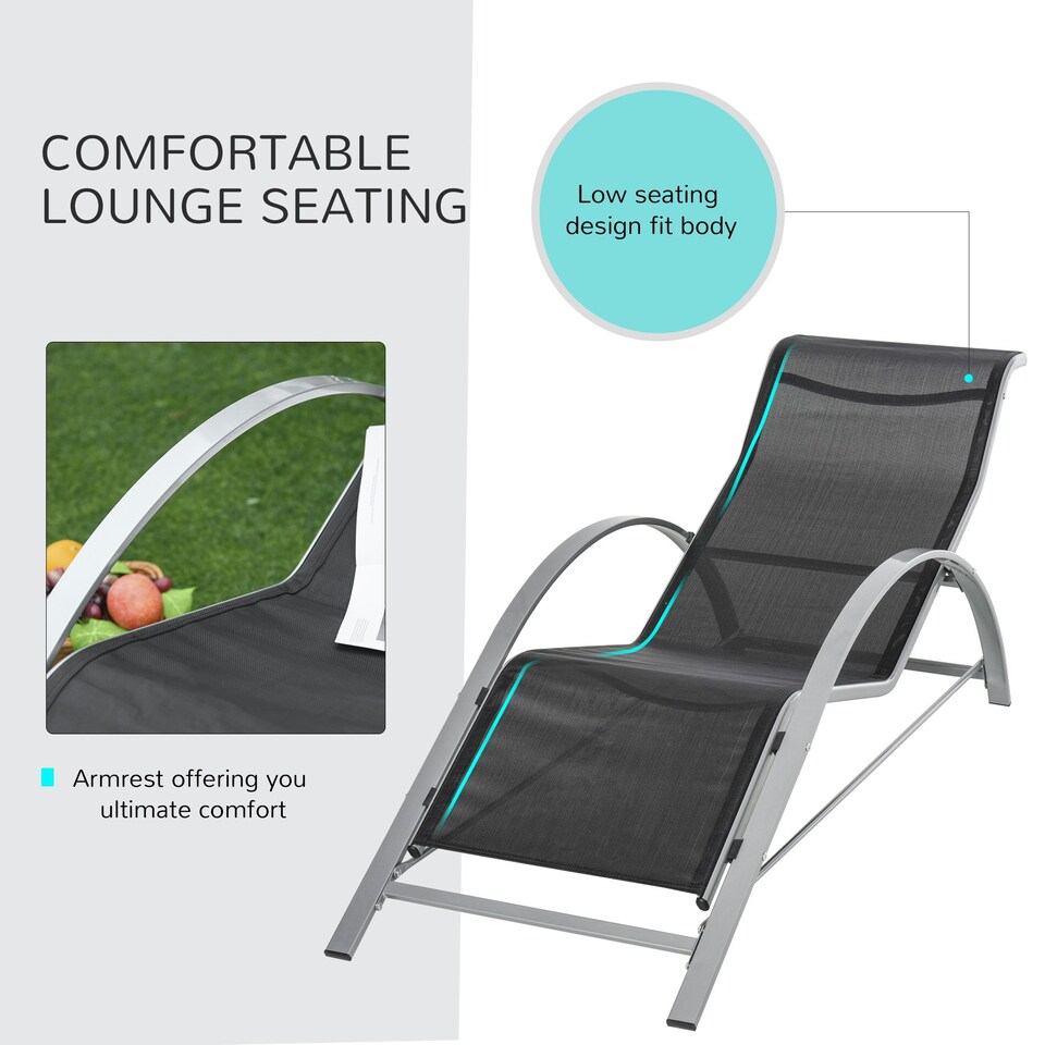 image 1 of Outsunny 3 Pieces Lounge Chair Set Garden Sunbathing Chair Black