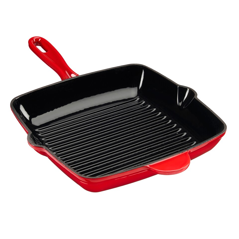 image 1 of Cooks Professional 2 Piece Cast Iron Frying Pan & Skillet Set with Enamel Interior - Oven Safe & All Hob Compatible | Red | Red