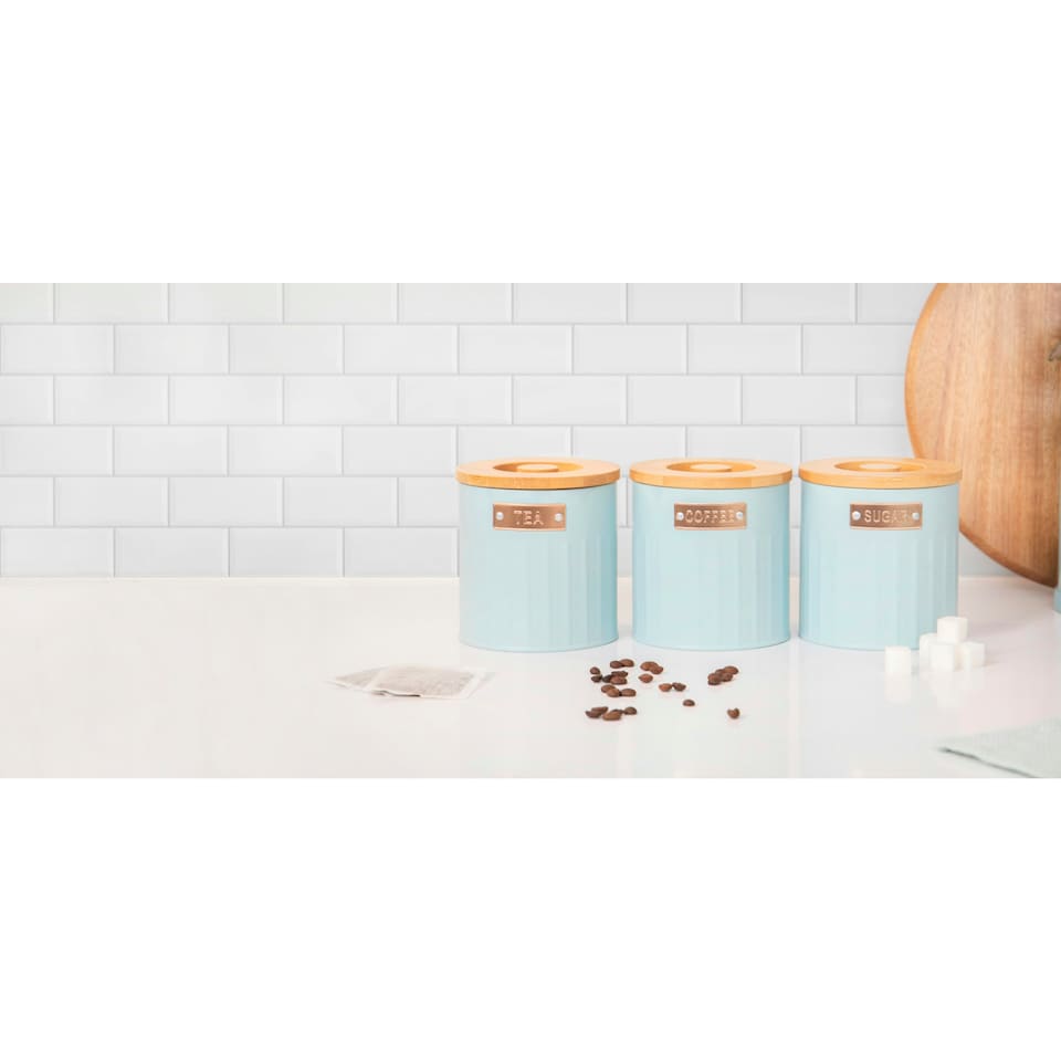image 1 of KitchenCraft Airtight Tea Coffee Sugar Canister Set Blue