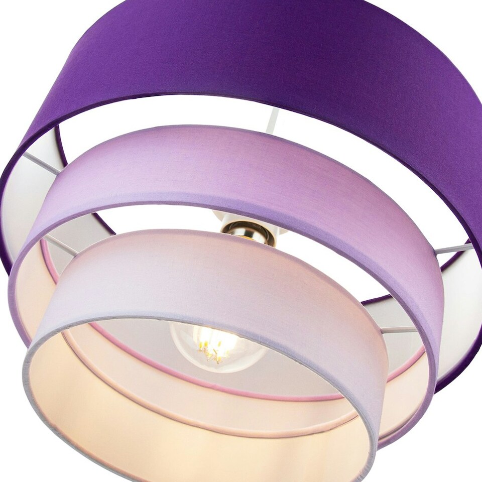 image 1 of Contemporary Round Triple Tier Purple/Lilac Cotton Fabric Pendant Light Shade