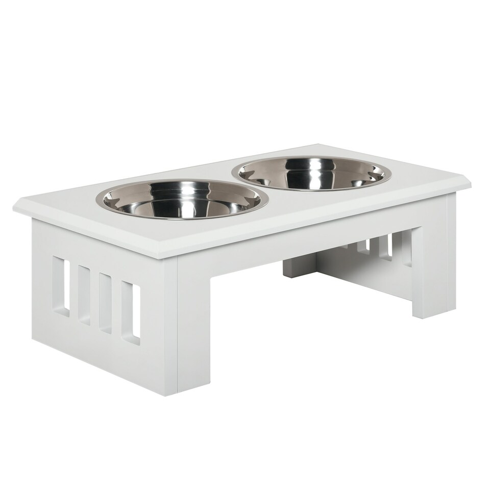 image 1 of PawHut Raised Dog Bowls Pet Feeder Raised Elevated Stainless Steel Food White