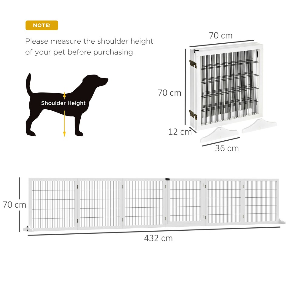 image 1 of PawHut Freestanding Pet Dog Gate 6 Panel Foldable Wooden Playpen