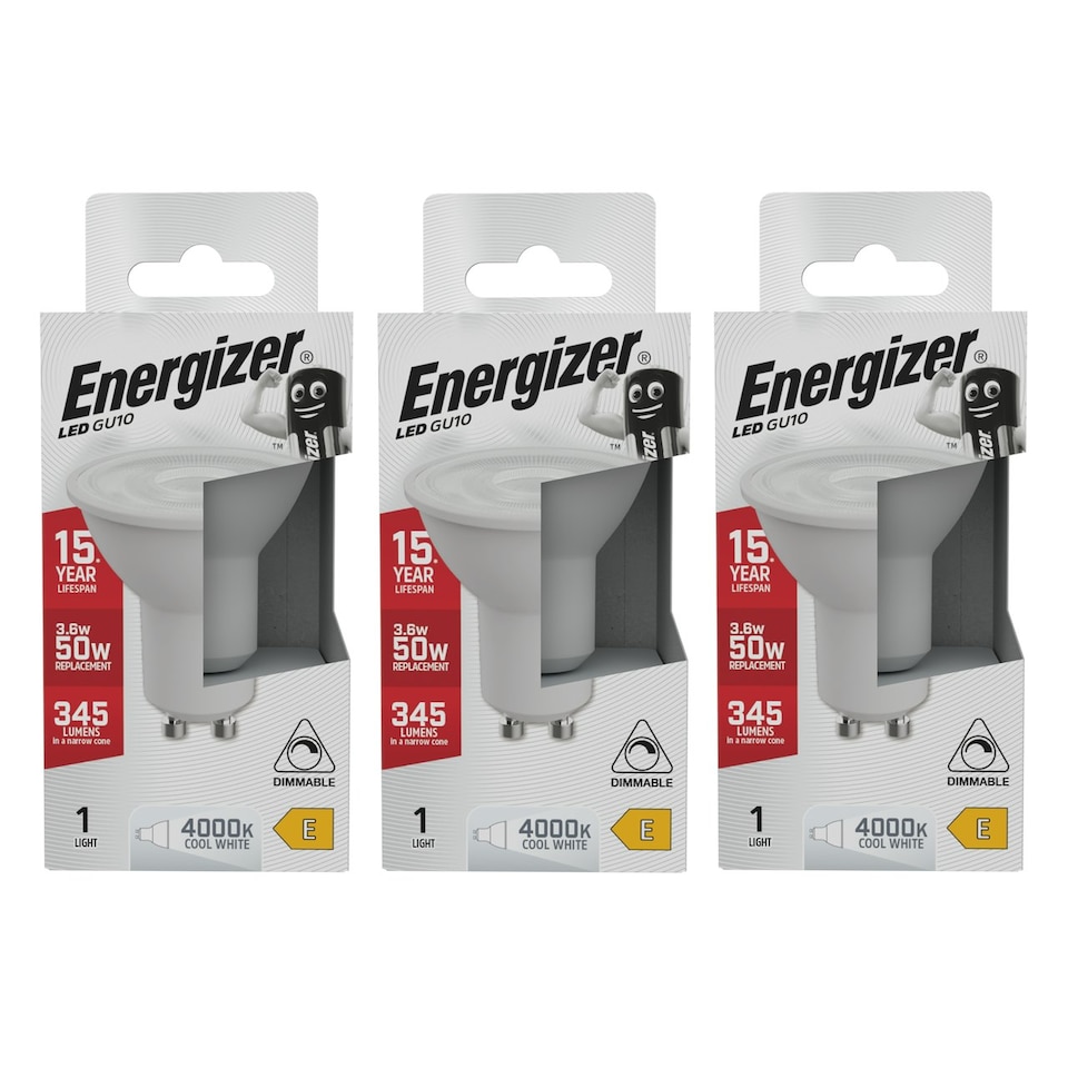 image 1 of Energizer LED GU10 345lm 3.6W 4000K (Cool White) Dimmable Light Bulb - Pack of 3