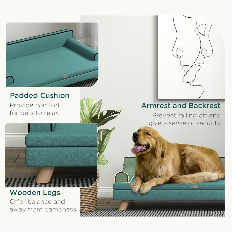 image 1 of PawHut Dog Sofa w/ Legs, Water-Resistant Fabric for Large, Medium Dogs - Green