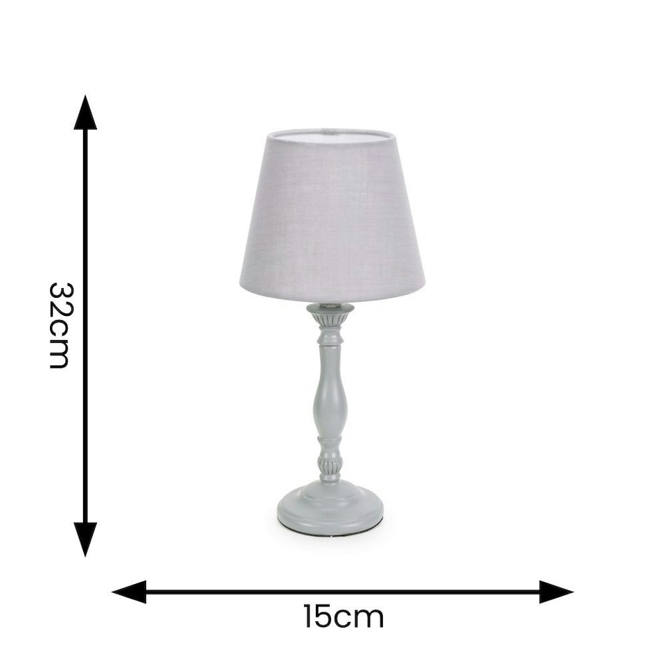image 1 of ValueLights Sara Grey Wood Traditional Candle Stick Table Lamp with Tapered Lamp Shade