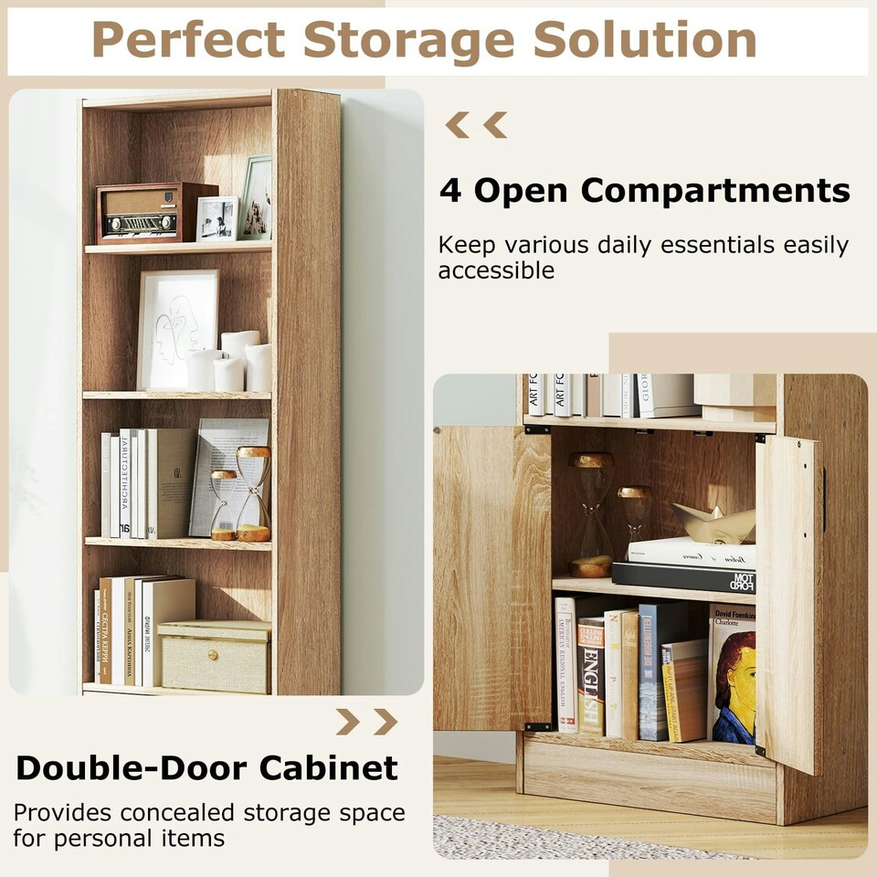 image 1 of COSTWAY 6-Tier Bookshelf Bookcase w/4 Open Cubes Oak Brown