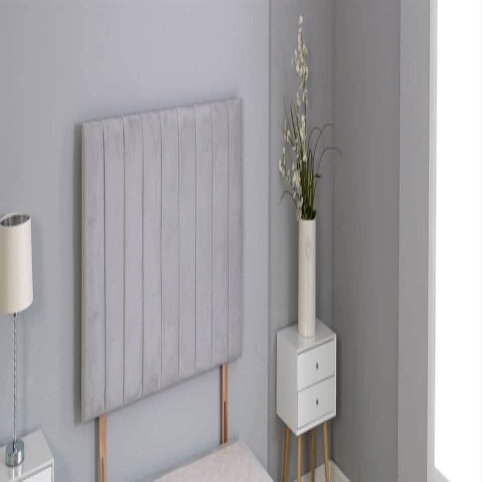 image 1 of Silver Plush Velvet 9 Panel Headboard Silver | 4FT Small Double 26"inch Headboard