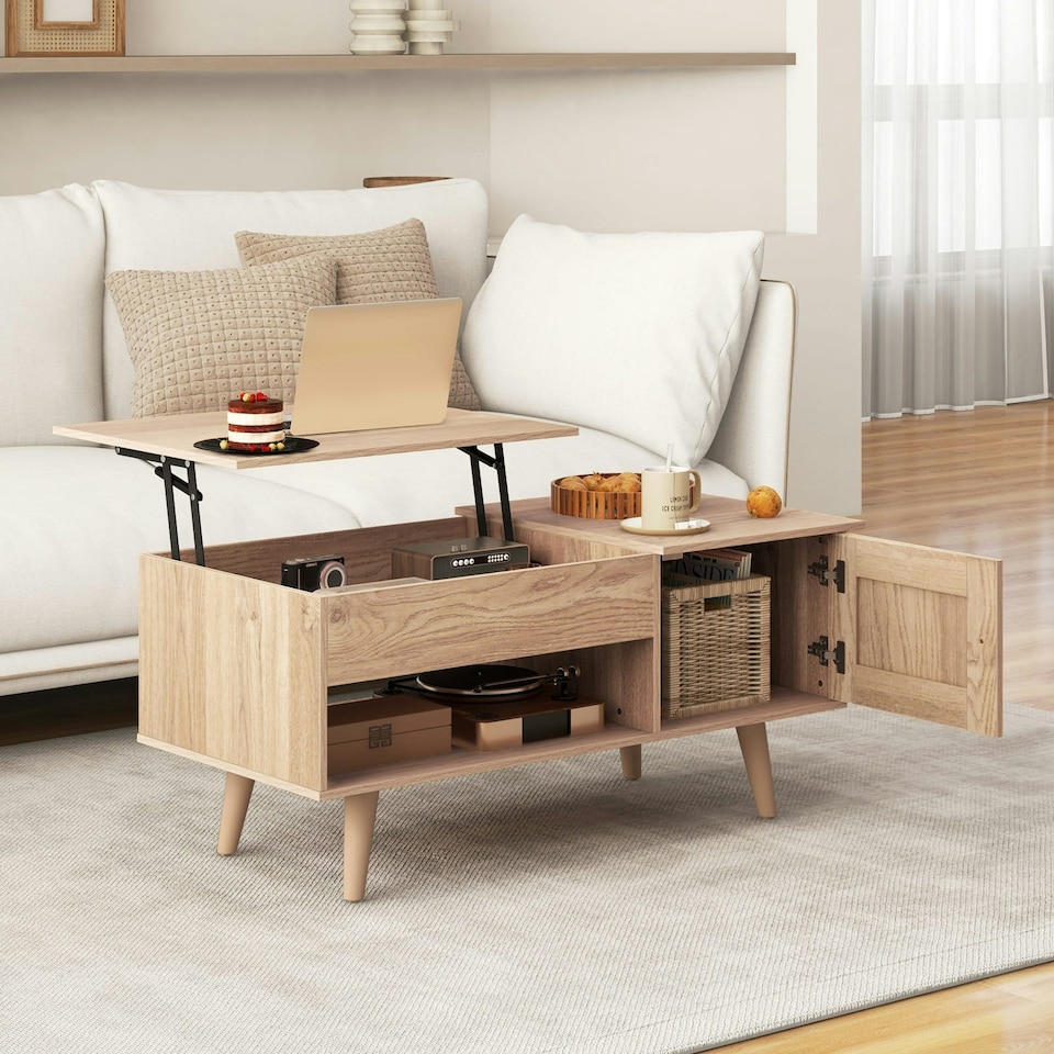 image 1 of COSTWAY Lift Top Coffee Table w/Hidden Compartment Natural N/A