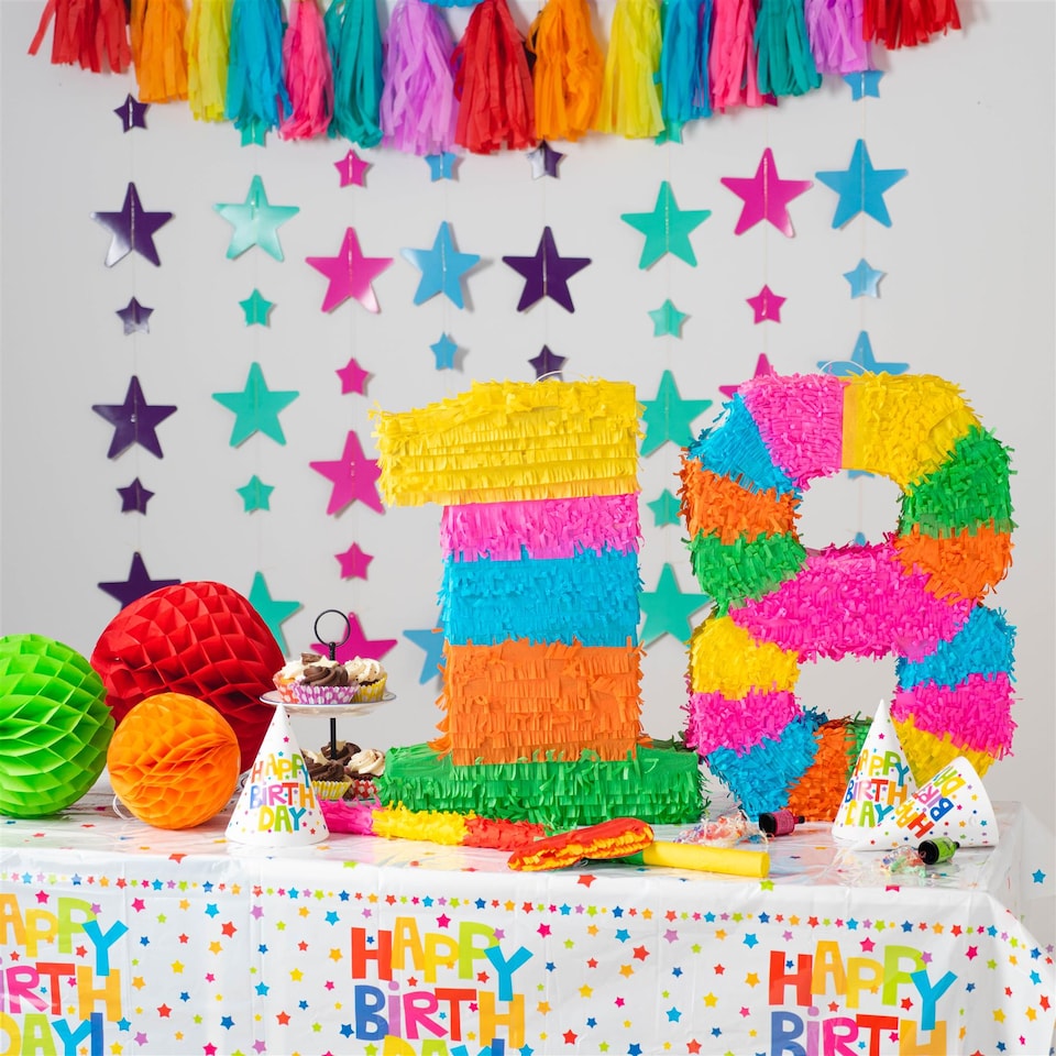 image 1 of Fax Potato Fax Potato Pinata Set with Stick & Blindfold - 18th Birthday / Anniversary - Rainbow