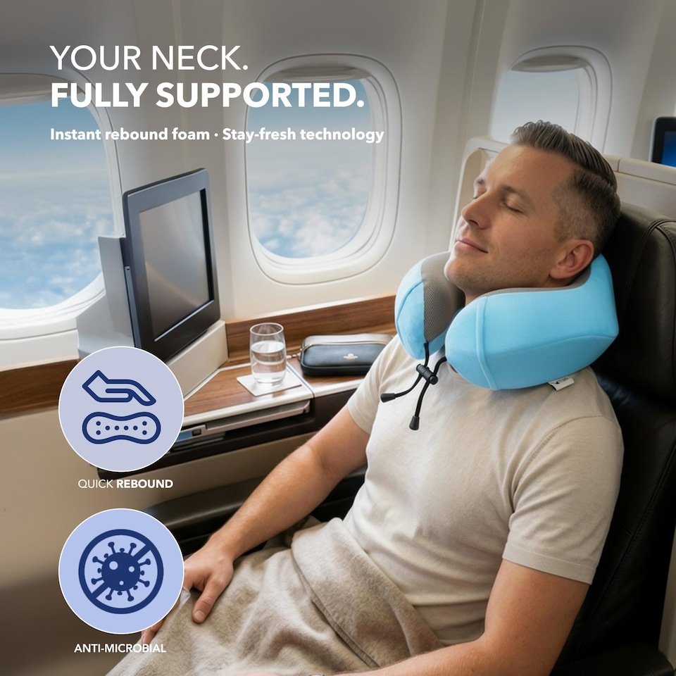 image 1 of Lugg Memory Foam Travel Neck Pillow with Adjustable Buckle and Washable Cover