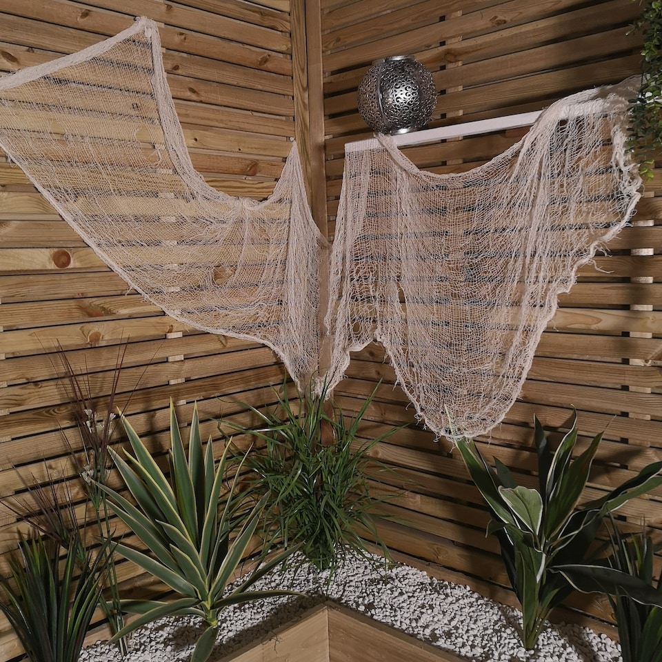 image 1 of 2.9m Halloween Freaky Fabric Net Decoration in Cream
