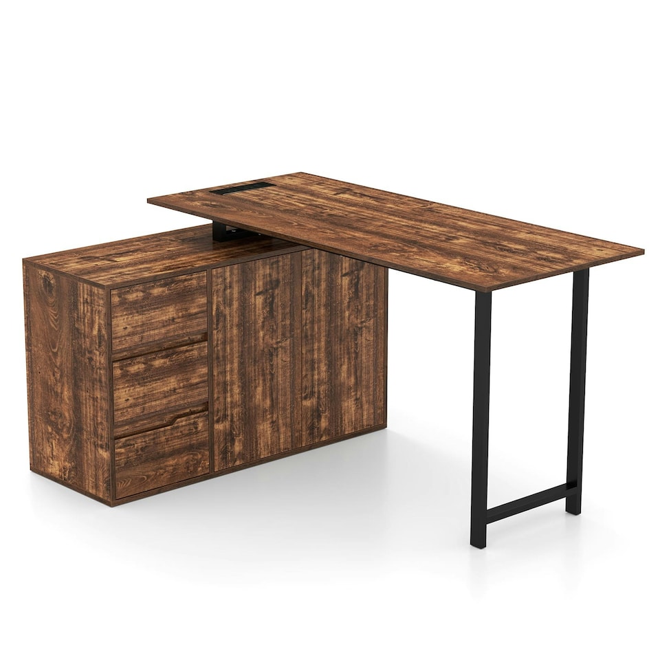 image 1 of COSTWAY L-Shaped Desk Reversible Corner Computer Desk Coffee Brown