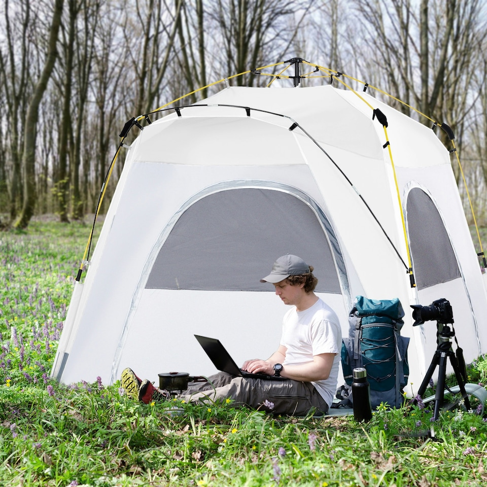 image 1 of Outsunny 4 Man Pop Up Tent Camping Backpacking Dome Tent, Green