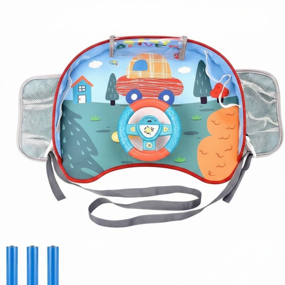 image 1 of Kids Steering Wheel Toy with Lights & Music – Interactive Car Seat Driving Simulation Toy with Horn, Gear Shift & Travel Strap