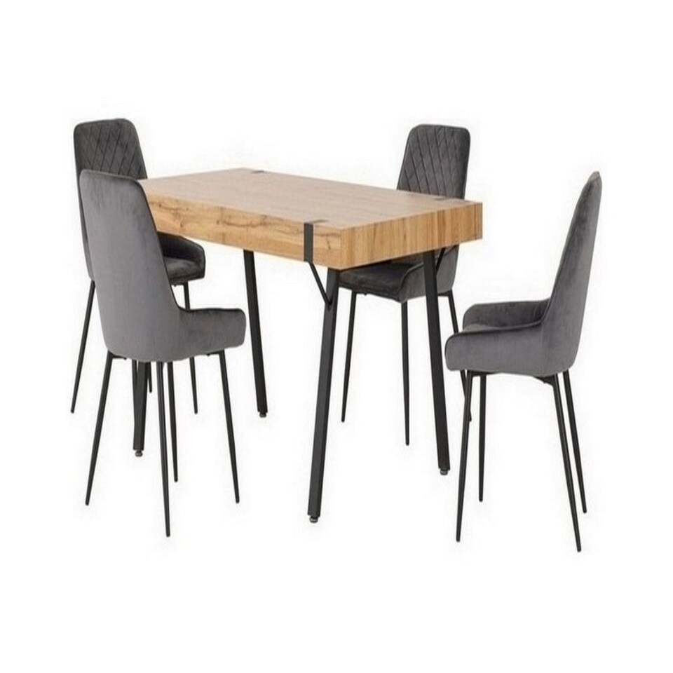 image 1 of Treviso Dining Set with Avery Chairs - Light Oak Effect/Black/Grey Velvet Multi