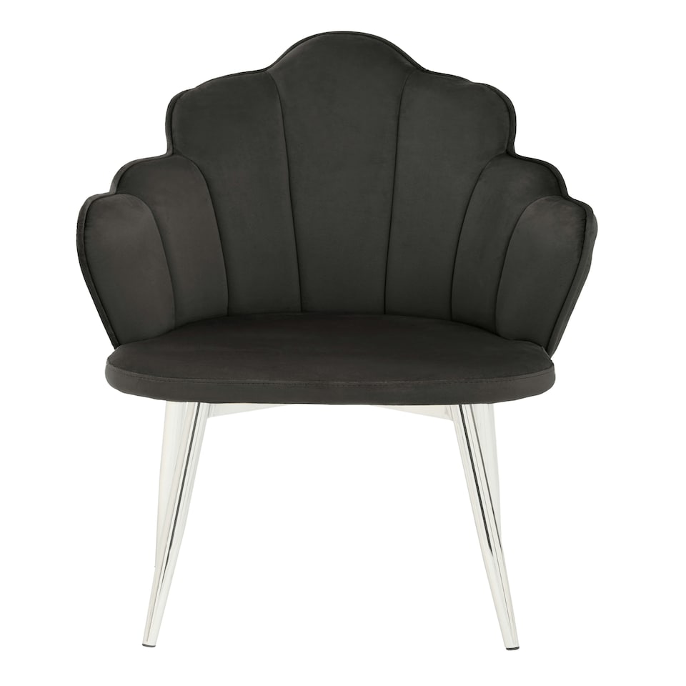 image 1 of Interiors by Premier Black Velvet Dining Chair, Durable & Adjustable Velvet Office Chair, Backrest Accent Chair with Chrome Legs