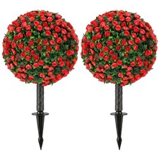 HOMCOM Artificial Rose Topiary, UV Resistant, 2-Pack, 55 cm