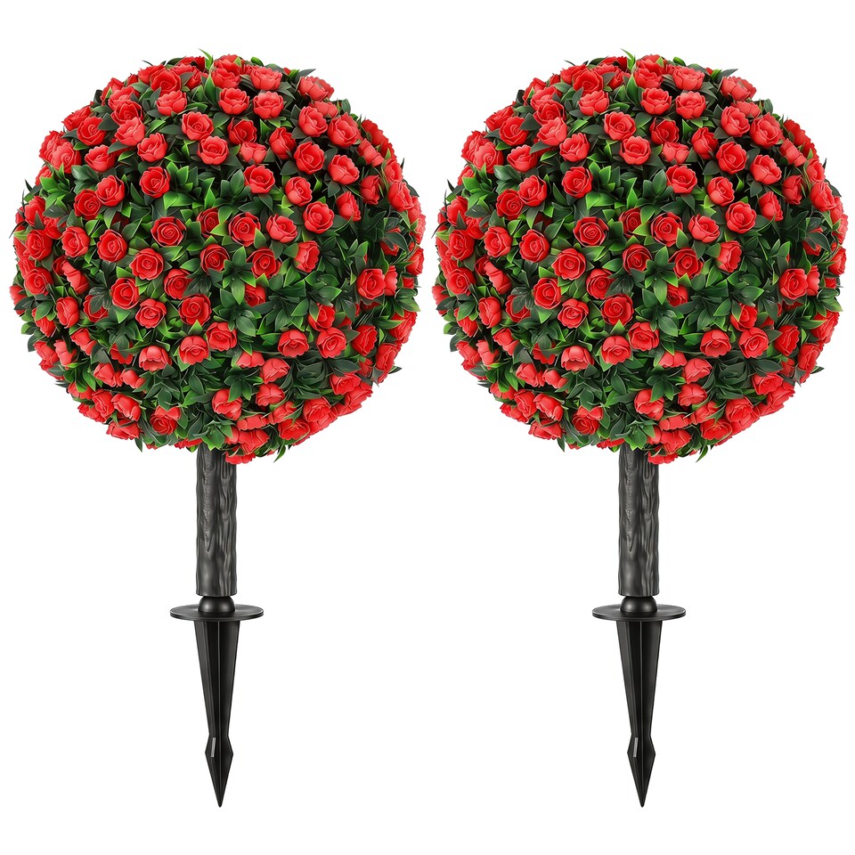 image 1 of HOMCOM Artificial Rose Topiary, UV Resistant, 2-Pack, 55 cm