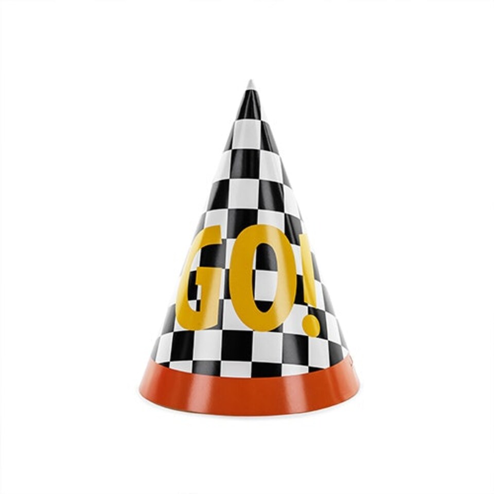 image 1 of Go! Checkered Flag Racing Party Hats 16cm - Pack of 6