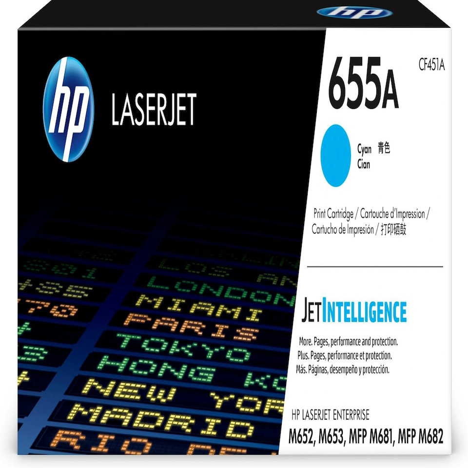 HP 655A Cyan Standard Capacity Toner 10.5K pages for HP Color LaserJet Enterprise M652/M653/MFP M681/MFP M682 - CF451A N/A