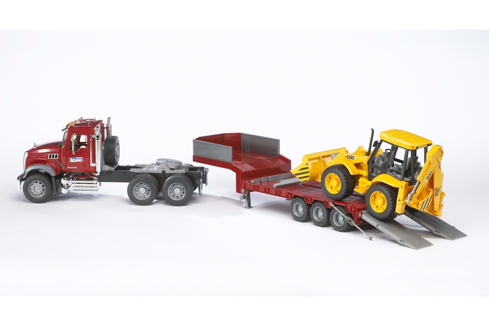 image 1 of Bruder MACK Granite Low loader truck with JCB 4CX Backhoe loader Backhoe Loader Model