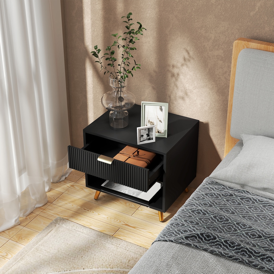 image 1 of HOMCOM Small Table With Drawer, Open Compartment and Handle, Black