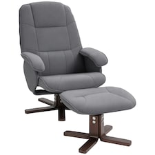 HOMCOM Swivel Recliner Chair with Footstool and Wooden Base, Grey