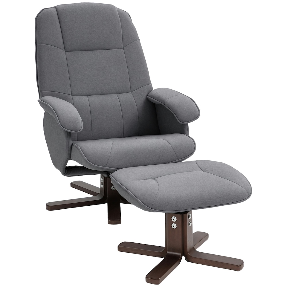 image 1 of HOMCOM Swivel Recliner Chair with Footstool and Wooden Base, Grey