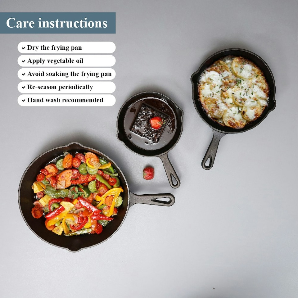 image 1 of Buckingham Pre-Seasoned Cast Iron Set of 3 Frying Skillet Pan 16 , 20 and 25 cm