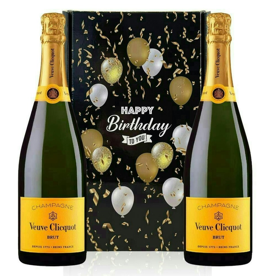 Veuve Clicquot Brut Yellow label Champagne, Happy Birthday Twin Gift Box (Case of 2, 75cl) 12% abv