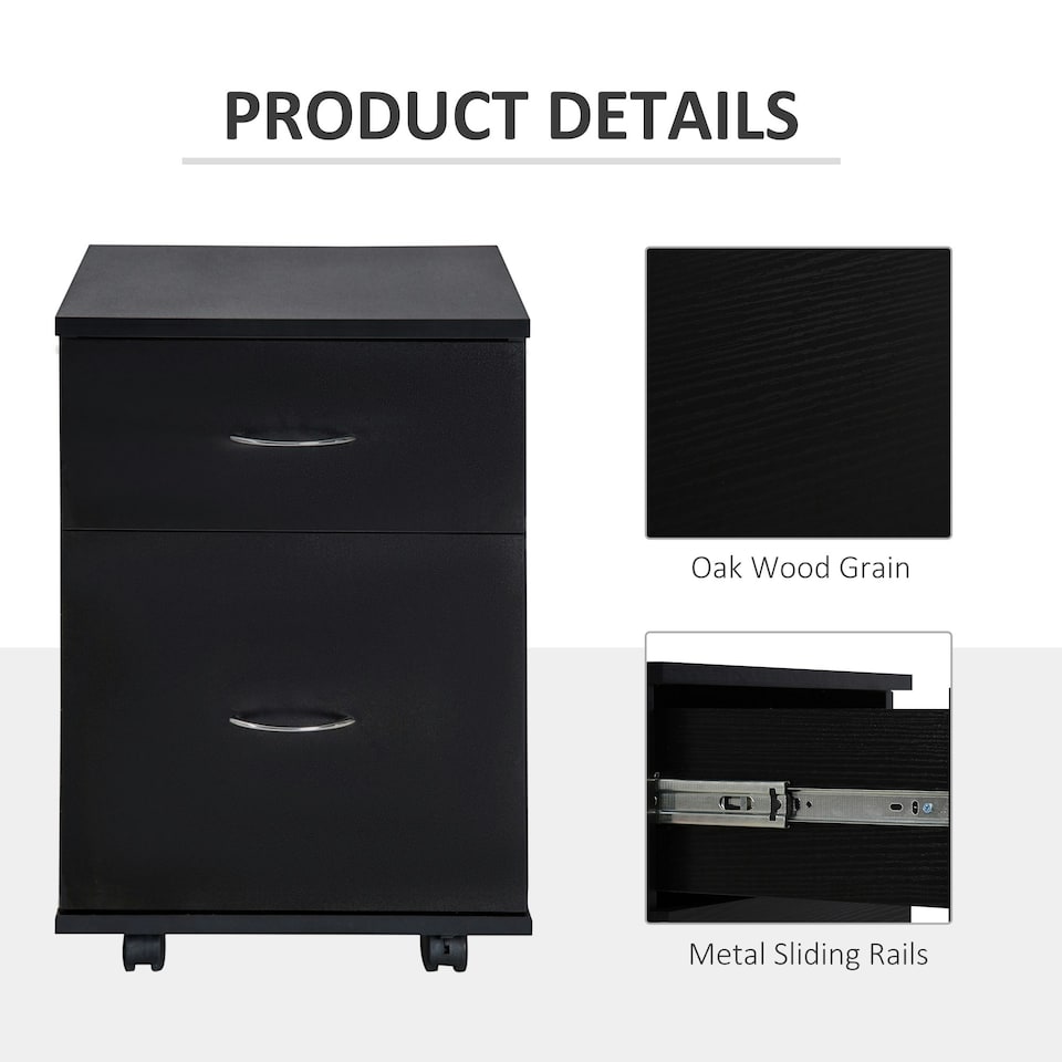 image 1 of HOMCOM Pedestal Office Mobile Filing Cabinet 2 Drawer Black