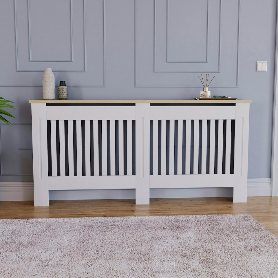 image 1 of Vida Designs Arlington Radiator Cover Painted MDF Slatted Cabinet, White, 172cm