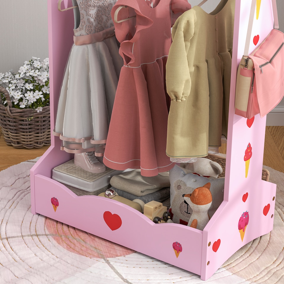 image 1 of AIYAPLAY Kids Clothes Rail w Storage Shelves for Bedroom, Nursery, Pink